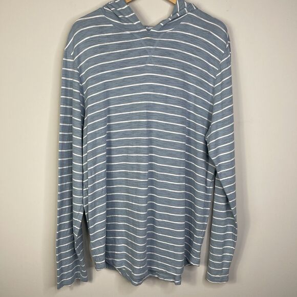 Vince Men's XL T-Shirt Blue Striped Slub Hooded Cotton Long Sleeve Tee BE17 - Picture 1 of 8